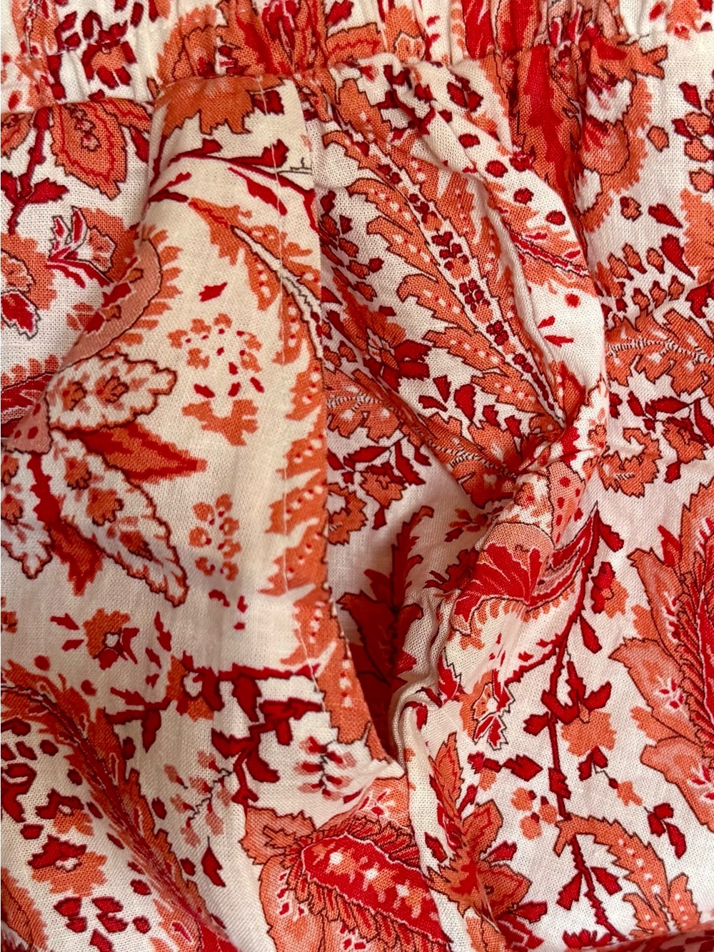 NWT Cynthia Rowley Orange White Paisley Floral Linen Pull On Wide Leg Pants L - Picture 6 of 7